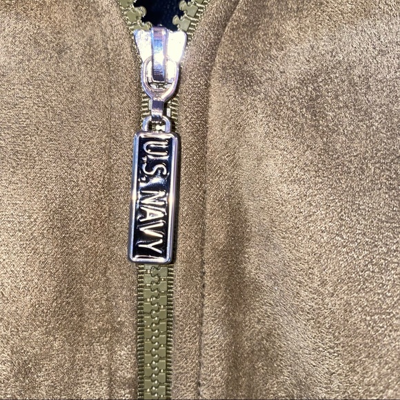 US Navy Faux Suede Full Zip Brownish Green Jacket - Picture 6 of 11